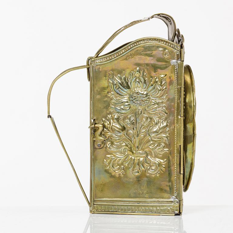 A Swedish repousse brass collapsible travel-lantern, circa 1800.