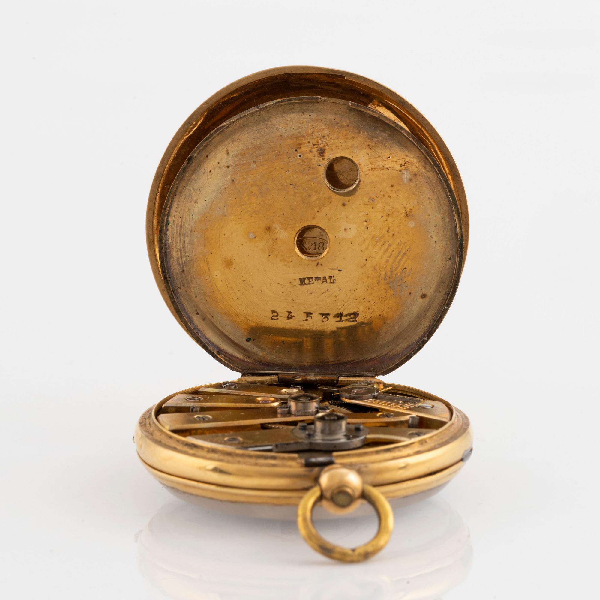 Pocket watch, 18K gold, 37 mm.