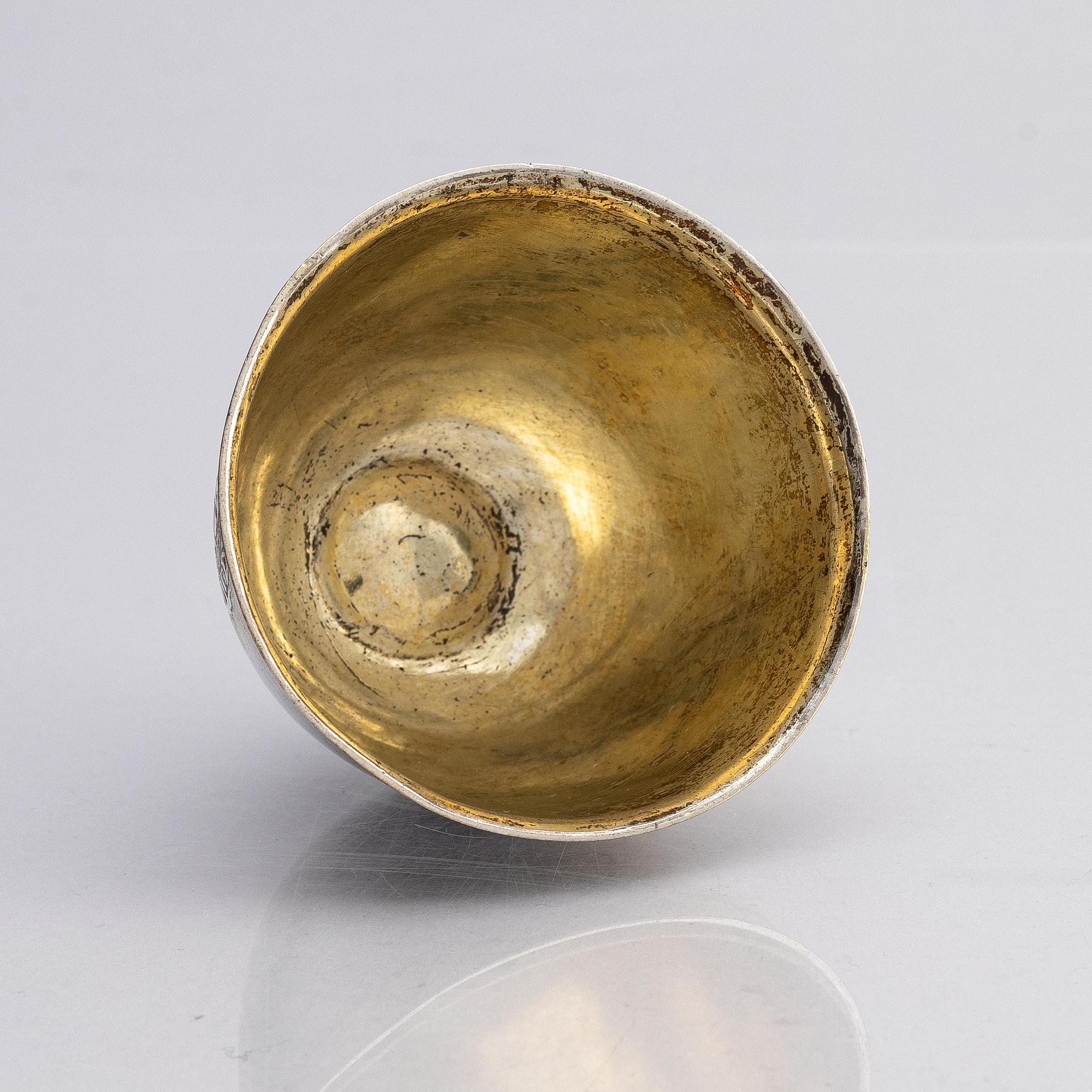 Hans Hansson Brun, tumlare, delvis förgyllt silver, Malmö 1695. Barock.