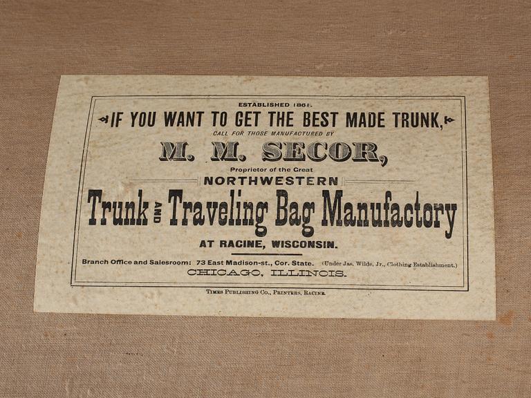 KOFFERT, Martin Mathias Secor, Chicago, omkring sekelskiftet 1800/1900, etikettmärkt.