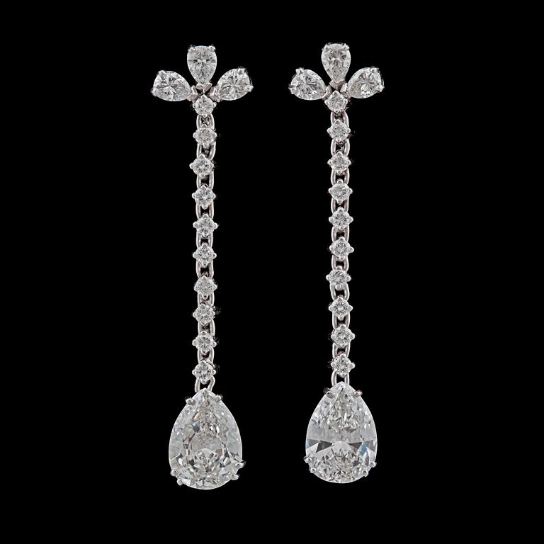 A pair of diamond, total carat weight circa 5.80 cts, earrings.