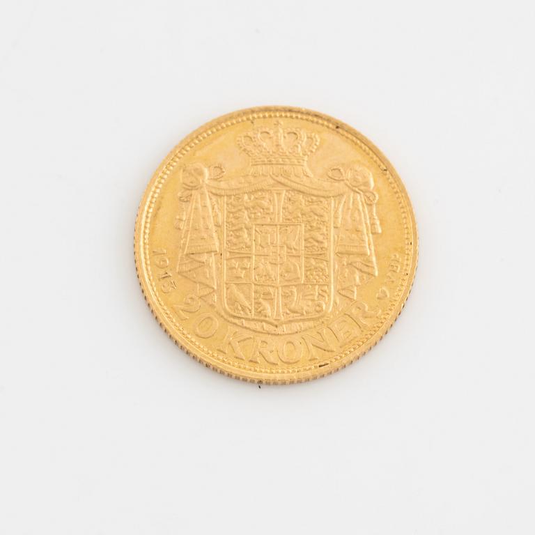Christian X, guldmynt, Danmark, 20 kr, 1913.