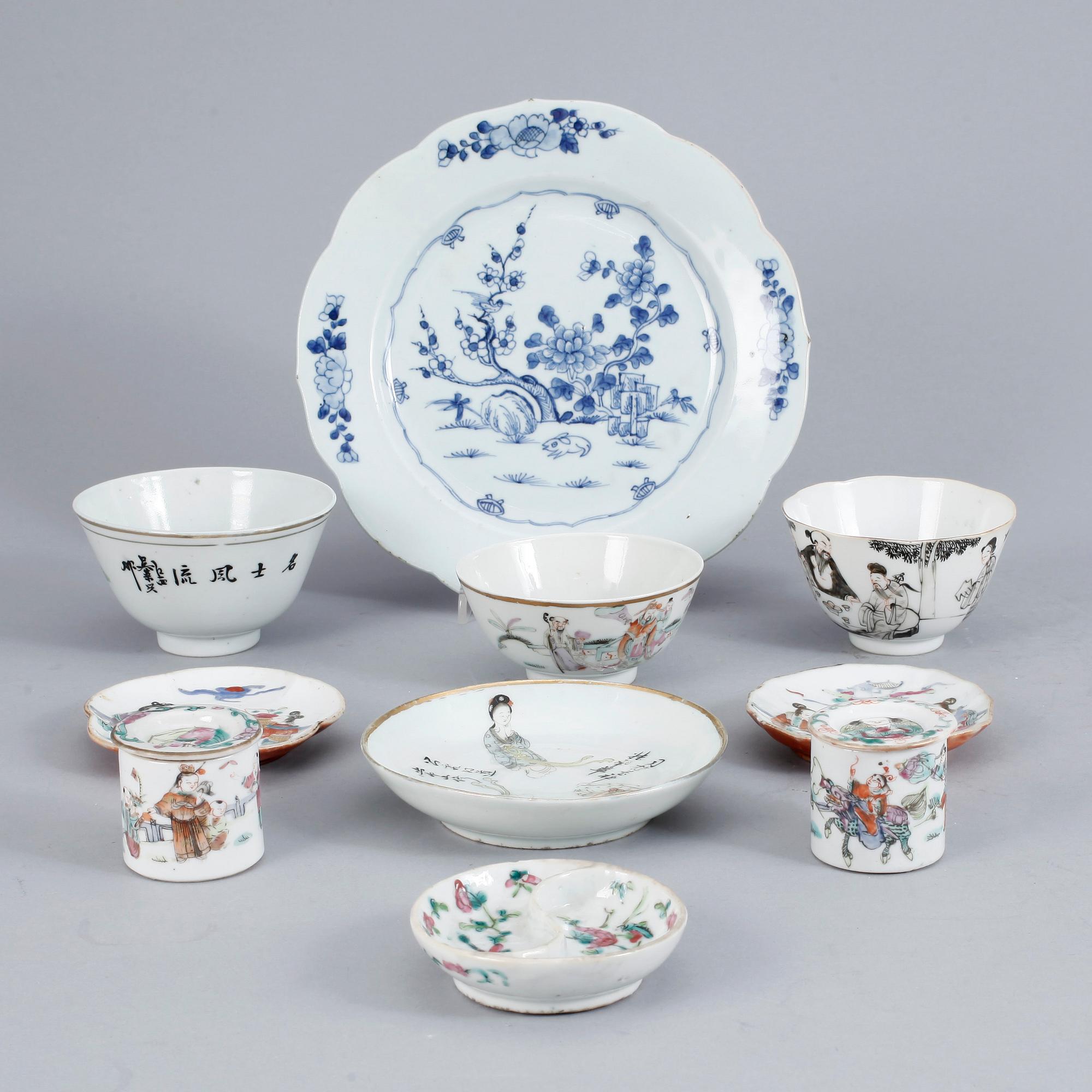 SAMLING PORSLIN, 10 delar, Kina, Mestadels Qingdynastin, 1700-1800-tal.