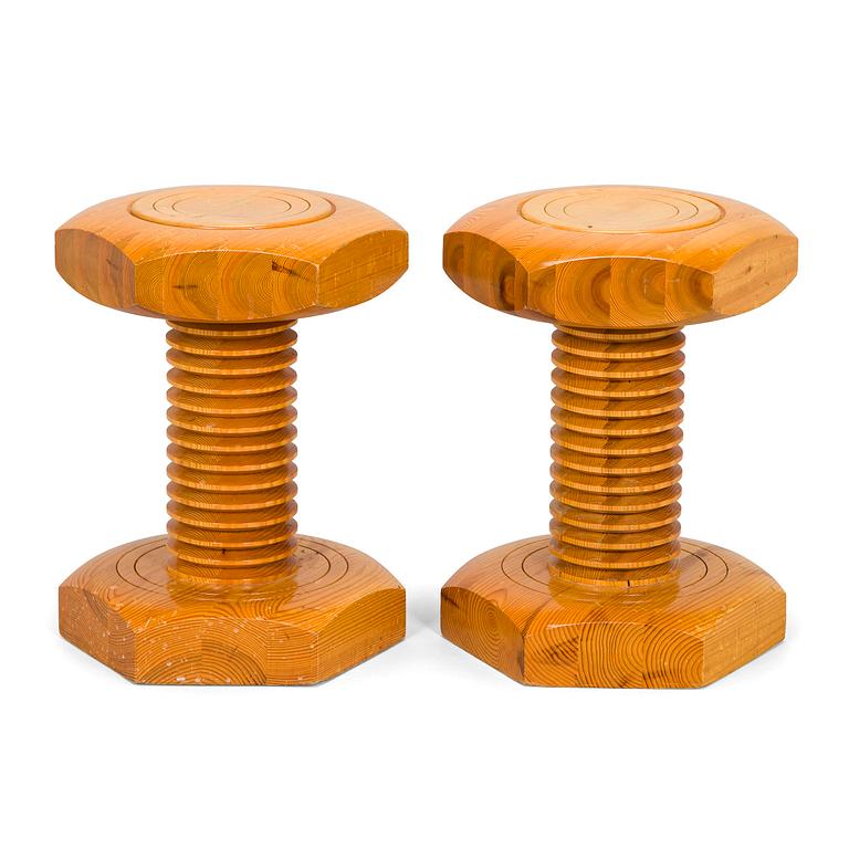 A set of two 1960/70s pine stools.