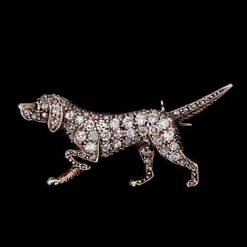 95. A rose cut diamond dog brooch, 1930's.