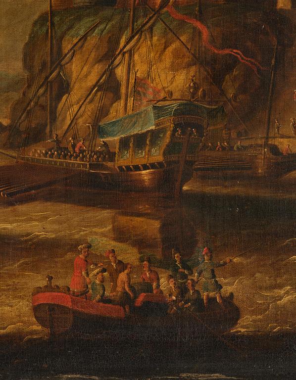 Peter van den Velde, follower of, Ship below the castle.