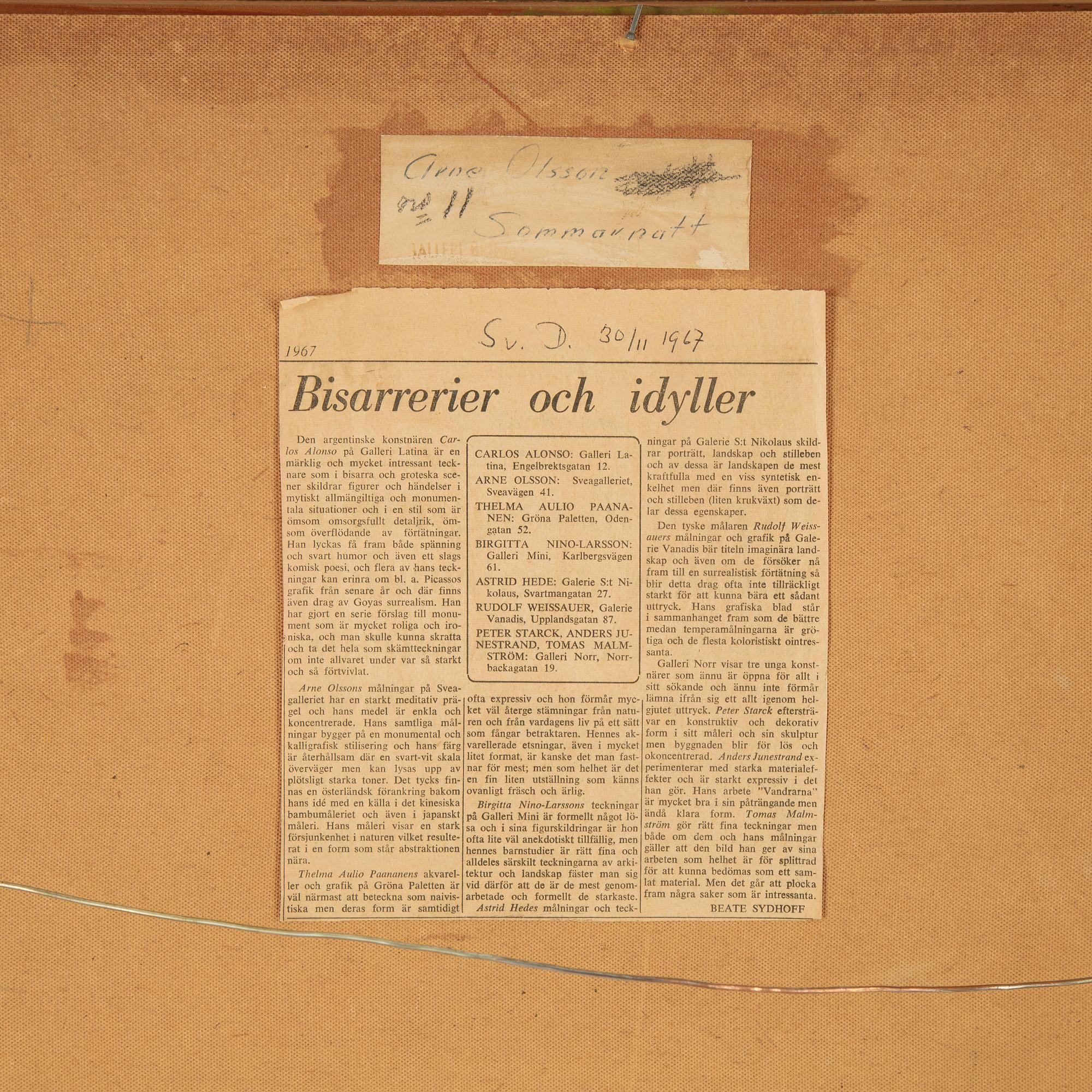 Arne Olsson, olja på pannå, signerad.