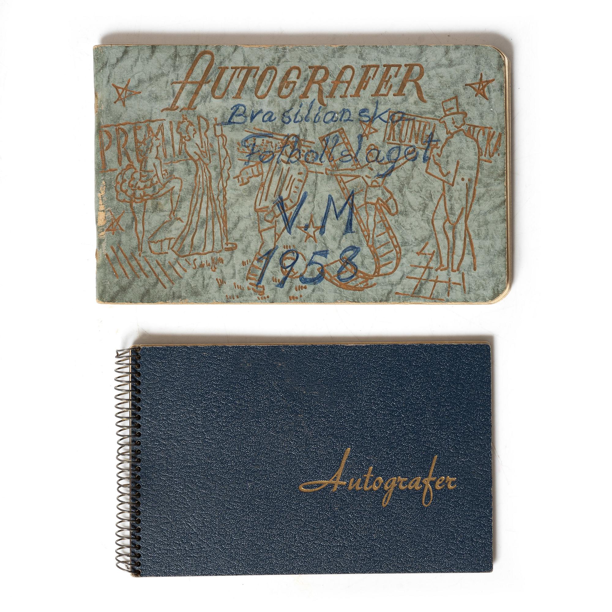 Autograph collection, Brazil’s national football team, 1958 World Cup, two notebooks.