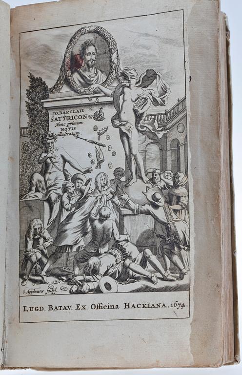 BOK, "Satyricon" av John Barclay, Hackiana Leyden 1674.