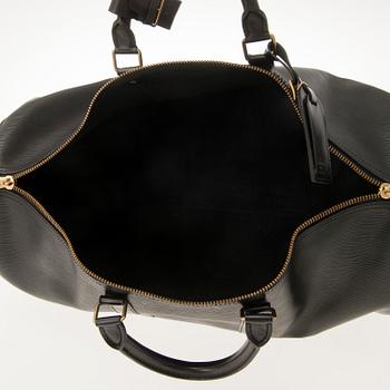 LOUIS VUITTON BLACK EPI LEATHER KEEPALL 50 TRAVEL BAG.