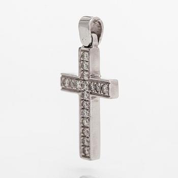 A 14K white gold cross pendant, with diamonds totalling approximately 0.34 ct.