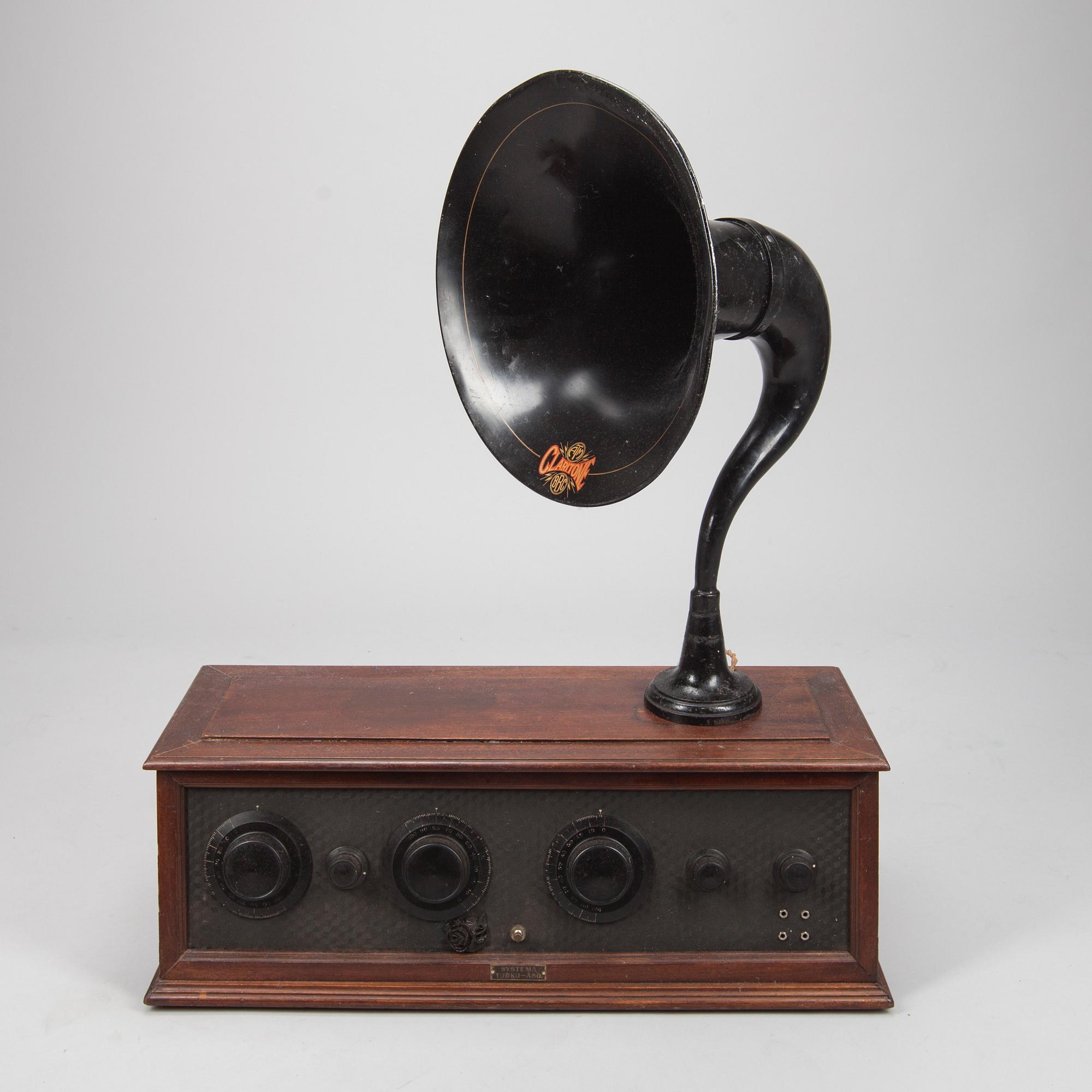 RADIOMOTTAGARE med HORNHÖGTALARE, ATM "Claritone" BBC, 1920/1930-tal.