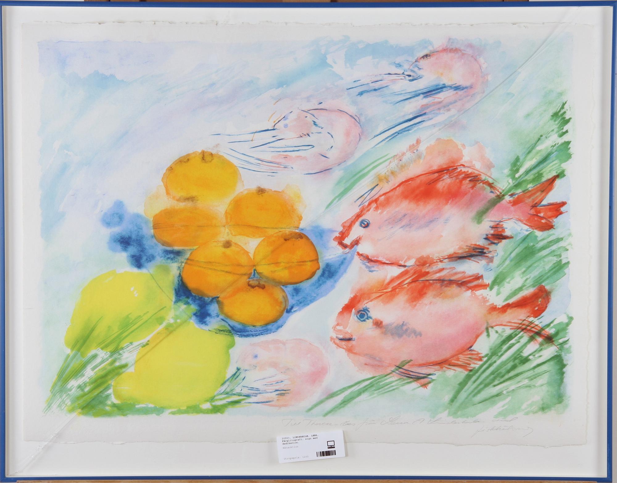 LINDERHOLM, LENA. Färglitografi, sign med dedikation.