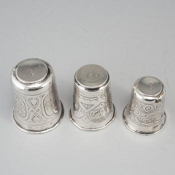 Three Russian silver beakers, late 19th century.