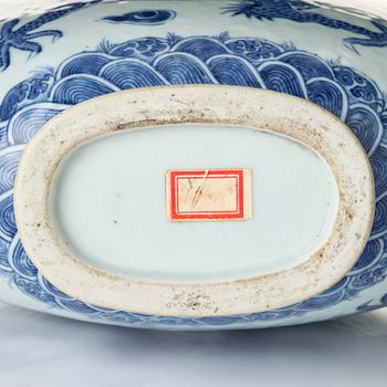 A blue and white 'dragon' moon flask, bianhu, Qing dynasty, 19th century.