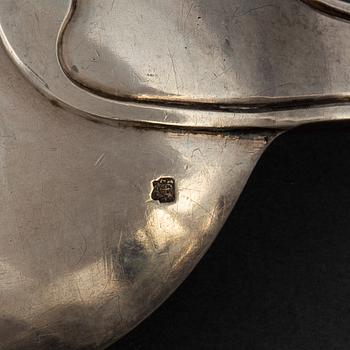 Four serving spoons and totally nine tablespoons, silver,  18th and 20th Century.