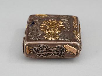 A CIGARRETTE Russian 19th century parcel gilt and enameld cigarette-case, makers mark of Michael Isakov, S.t Petersburg.