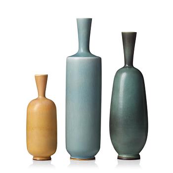 52. Berndt Friberg, a set of three stoneware vases, Gustavsberg studio, Sweden 1961-67.