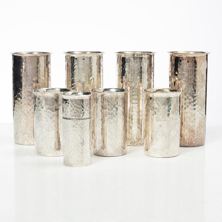 Bägare, 8 st, silver, bl a Lennart Råström, CG Råström, Stockholm 1975.