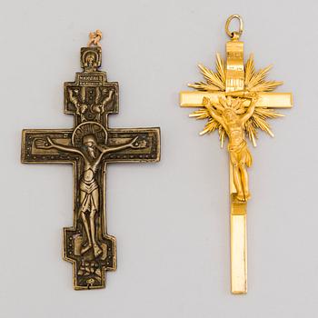 TWO CROSSES, bronze, Russia 18th and Central Europe 19th century.