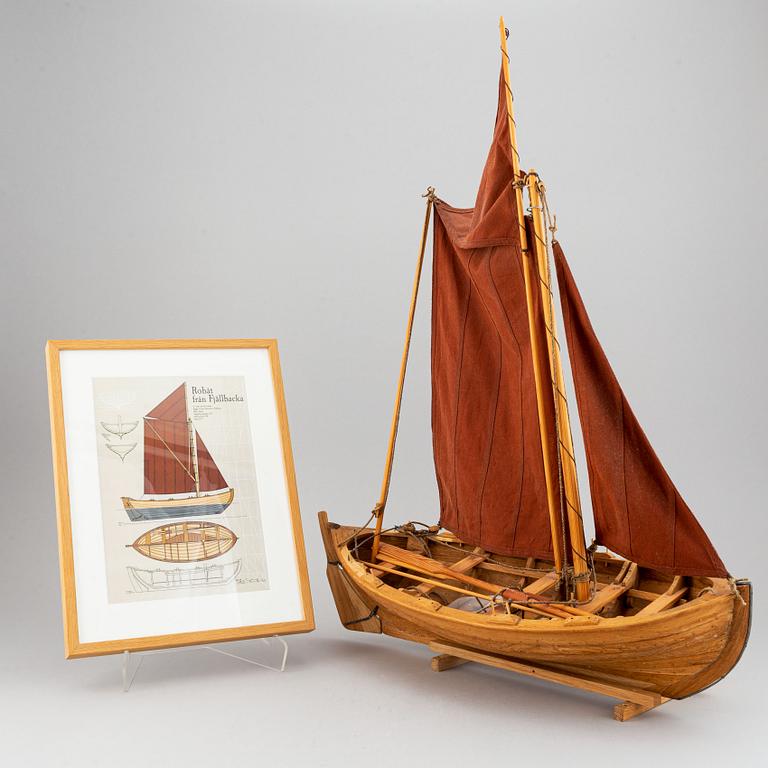 Båtmodell, robåt från Fjällbacka, signerad "Peter Schmidt 2009".