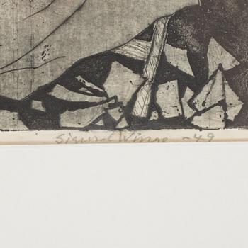SIGURD WINGE, etching, dated -49 och numrerad 3/8.