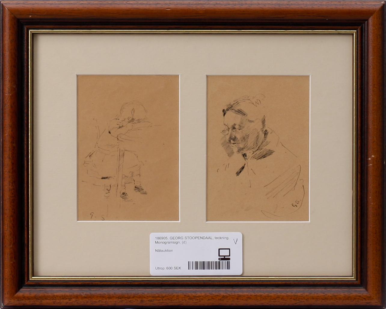 GEORG STOOPENDAAL, teckning. Monogramsign.