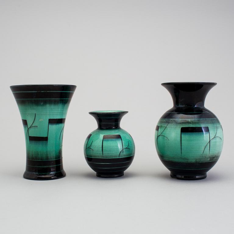 3 vases of the "V series", by Ilse Claesson for Rörstrand, 1930´s.