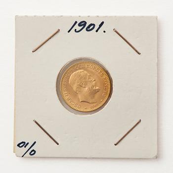 Gold coin, Oscar II, Sweden. 10 kronor, 1901.