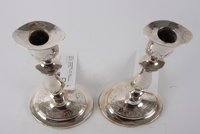 LJUSSTAKAR, ett par, silver, Rasmus J Brock, Köpenhamn empire 1810-tal.