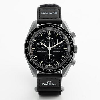 Swatch/Omega, MoonSwatch, Mission to the Moon, chronograph, wristwatch, 42 mm.