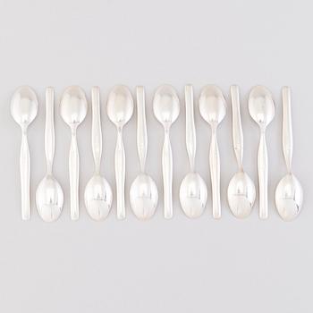 A Set of 12 "Tapio" Sterling silver Coffee Spoons by Tapio Wirkkala, marks of Kultakeskus, Hämeenlinna 1969-70.