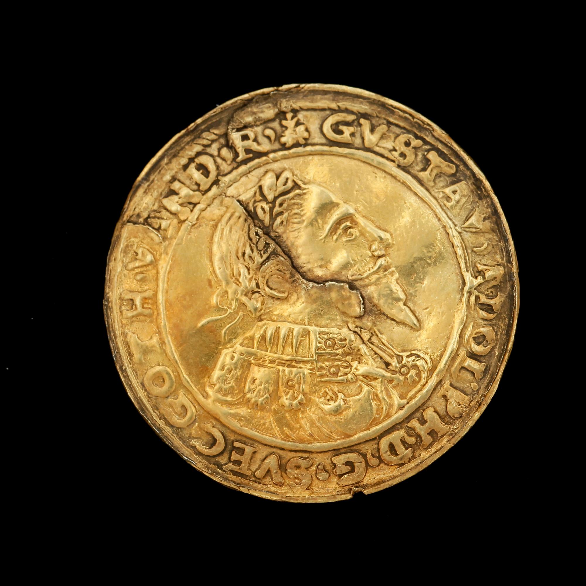 DUKAT, guld, Gustav II Adolf, Erfurt, Tyskland, 1634. Vikt ca 3,5g.
