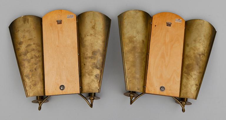 VÄGGLAMPETTER, 1 par, Mjölby Intarsia, 1940-tal.