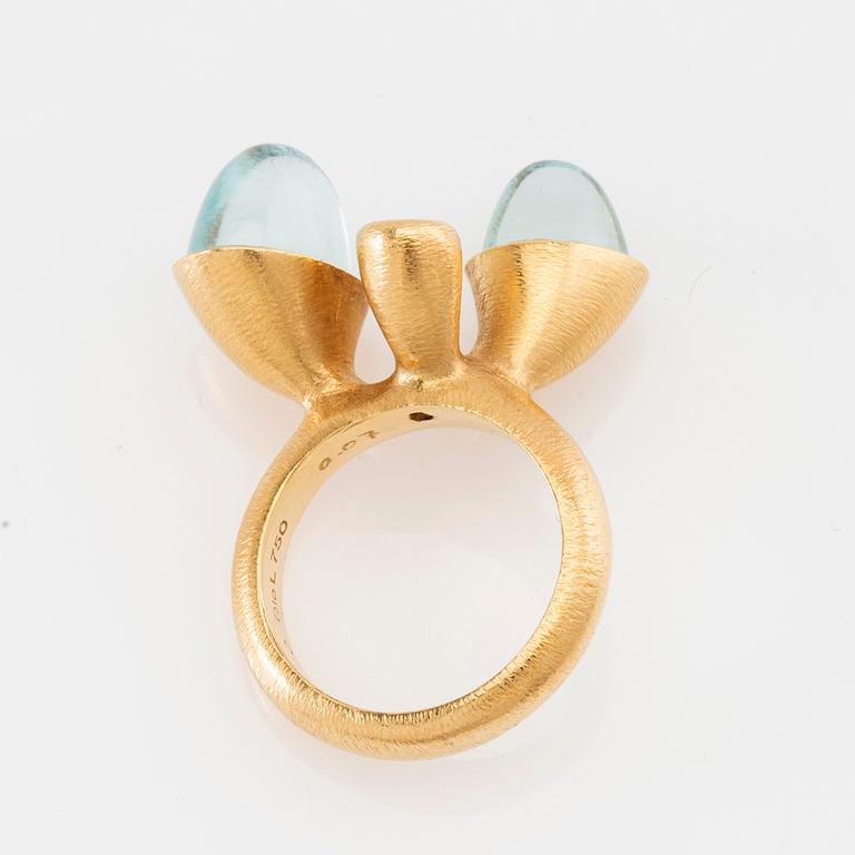 Charlotte Lynggaard, Ring "Eventyr" 18K gold with diamond and aquamarines, for Ole Lynggaard.