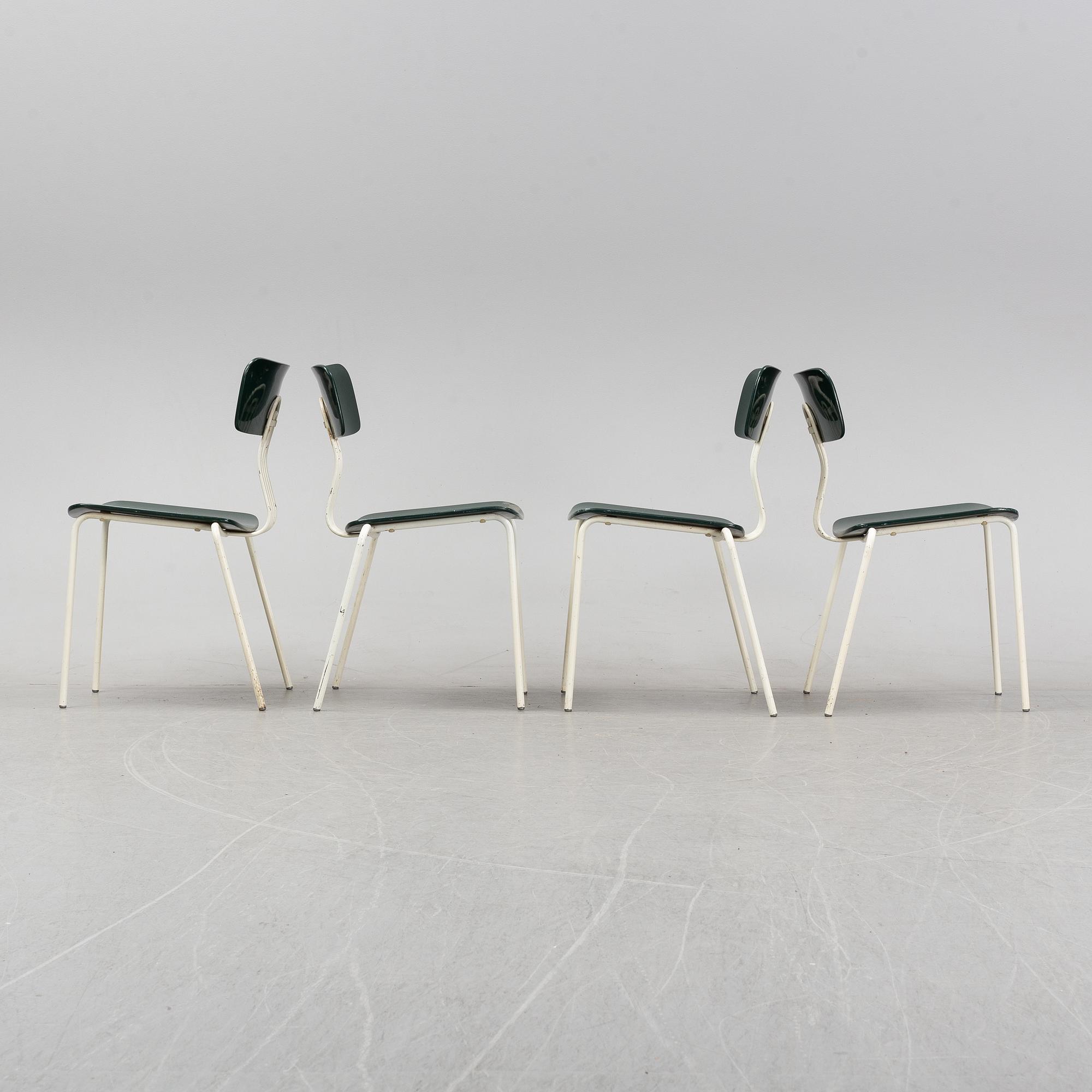 Sigurd Persson, a set of four '502' chairs, Åry Stålmöbler, Örsjö, circa 1970.
