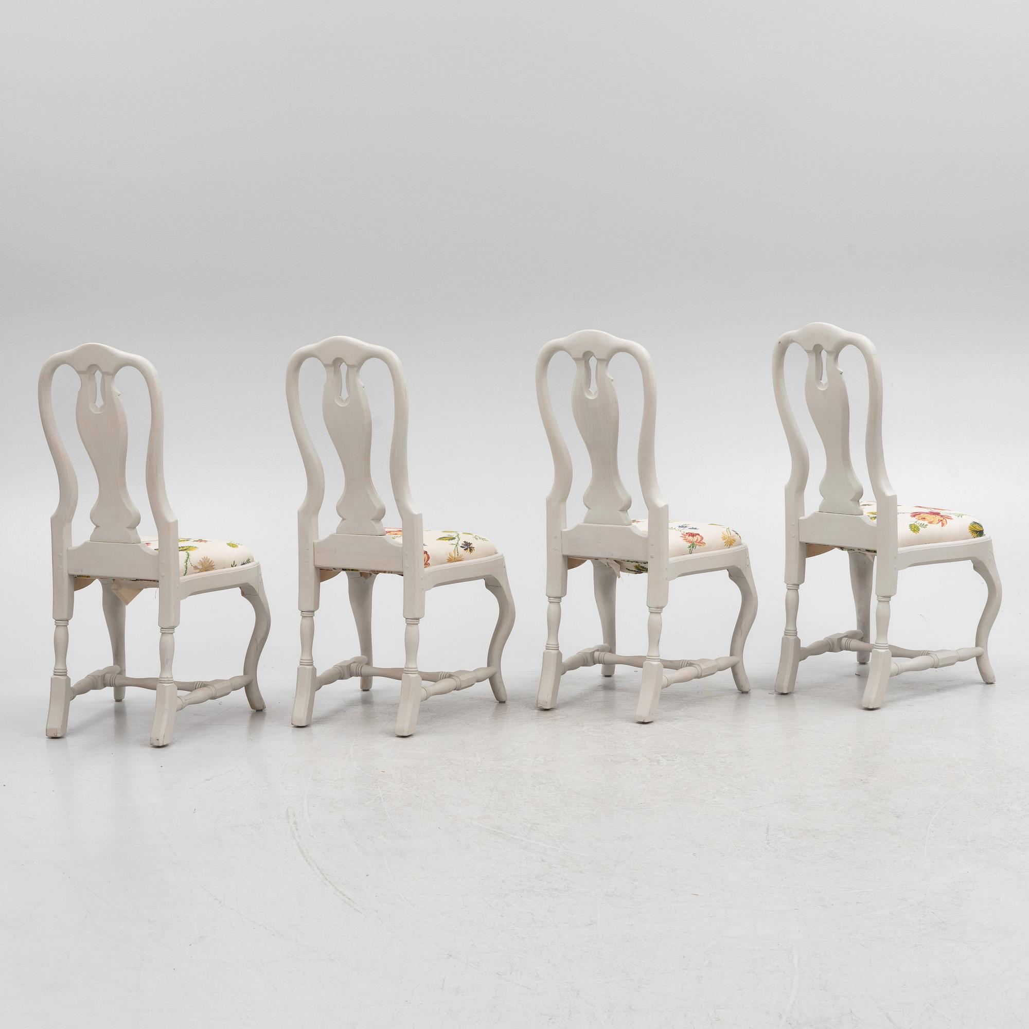 A set of four late Baroque style chairs, late 20th Century.