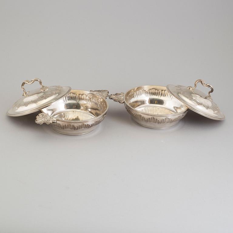 TUREENS, a pair, sterling, silver. Louis XV-style. French export marks after 1879.