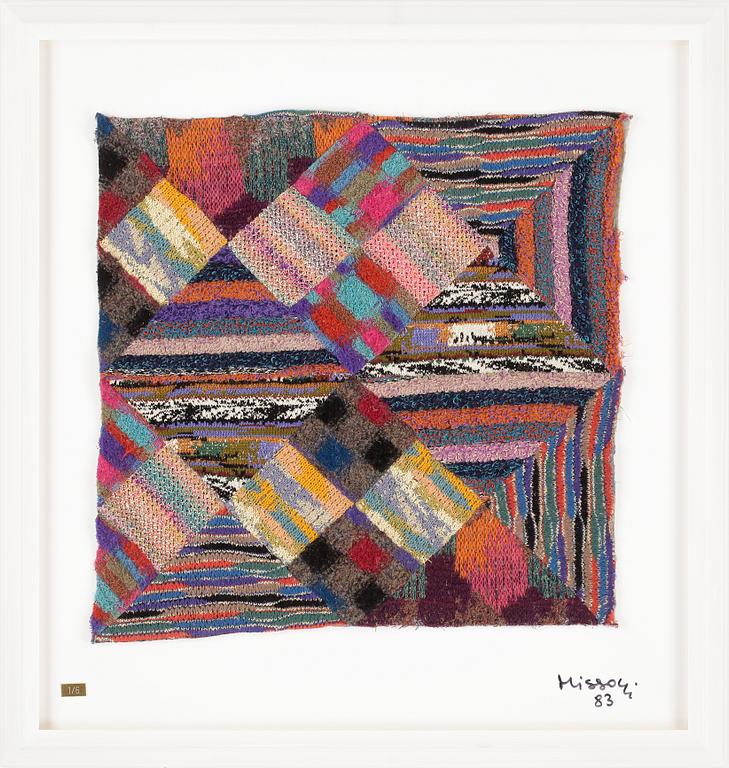 OTTAVIO MISSONI, multipel, textil på plexiglas, signerad och numrerad 1/6, daterad -83.