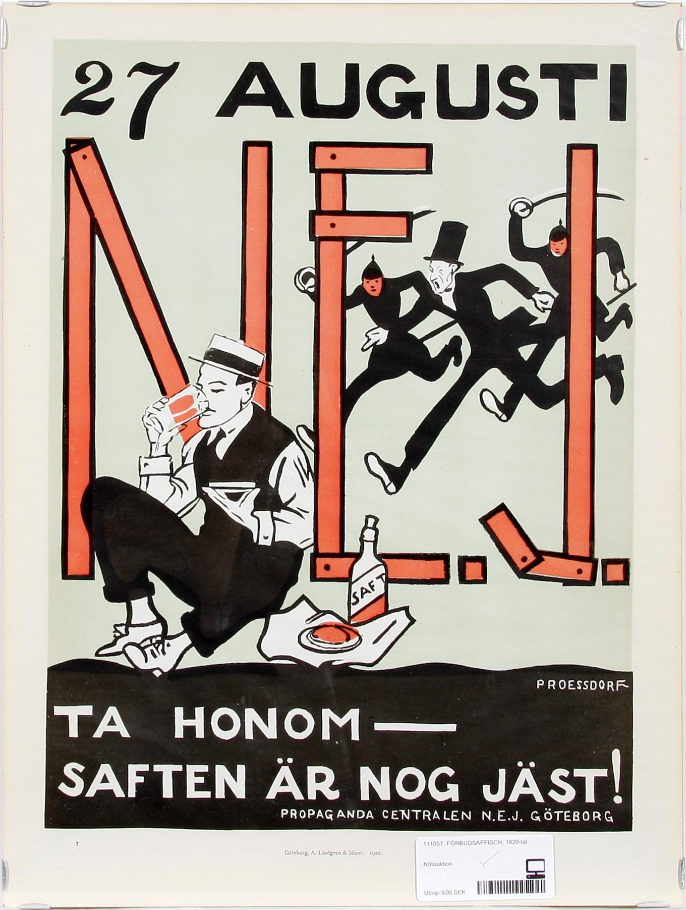 FÖRBUDSAFFISCH, A Lindgren & Söner, 1922.