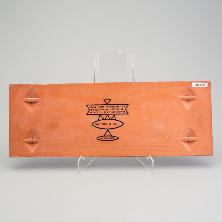 STIG LINDBERG, a faience wall plaque, Gustavsberg 1960s. Numbered 2/260.