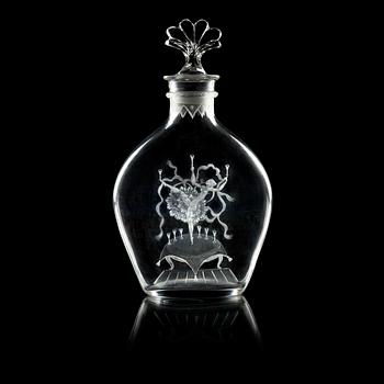 717. A Simon Gate engraved glass decanter with stopper, Orrefors, 1926.