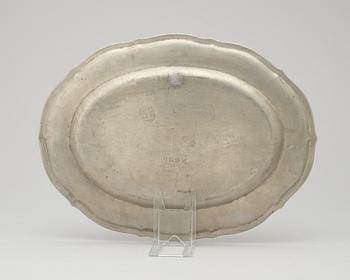 A Swedish Rococo 18th century pewter charger by E. Kritz.