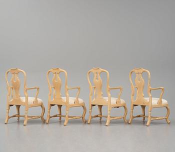 A set of four (3+1) Swedish Rococo armchairs.