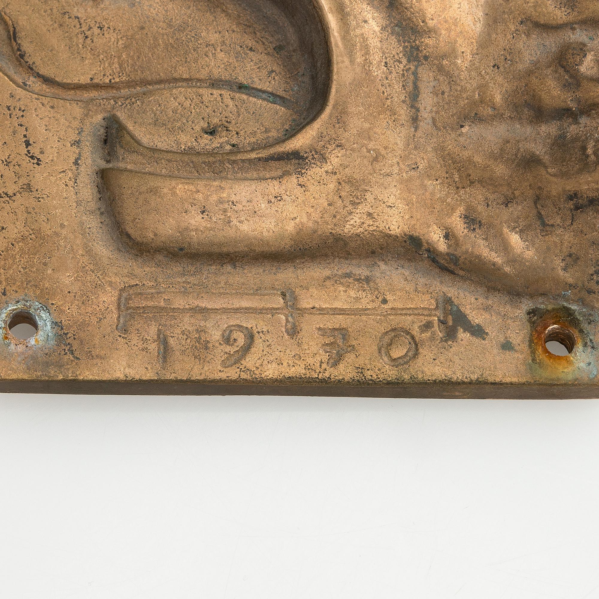 Armas Hutri, a door knocker, signed AH and dated 1970.