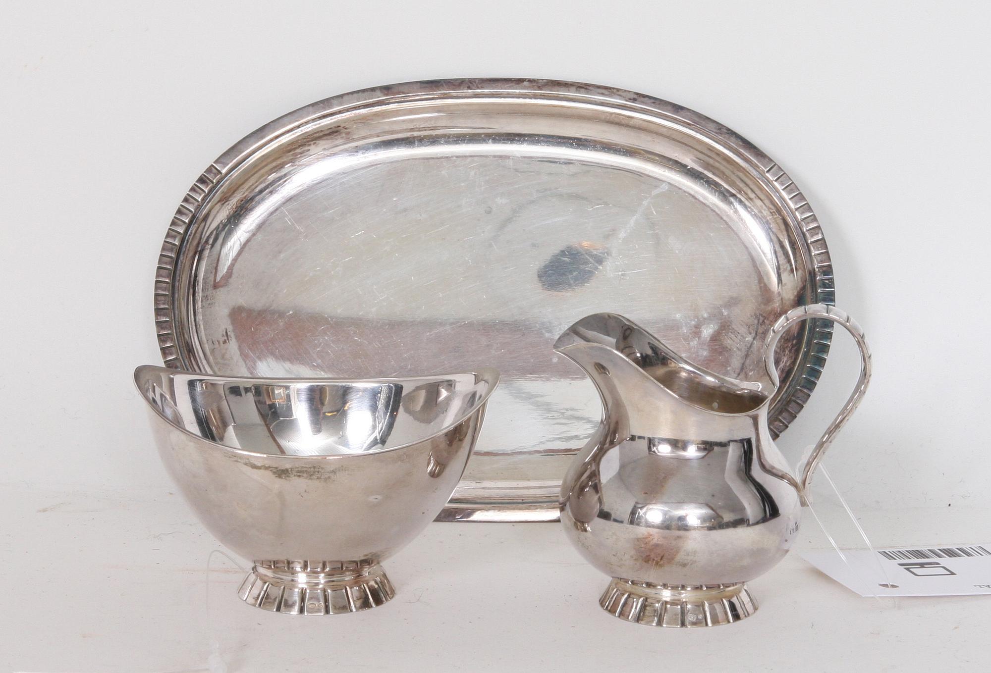 GRÄDDSNIPA, SOCKERSKÅL samt FAT, silver, 262 gr.