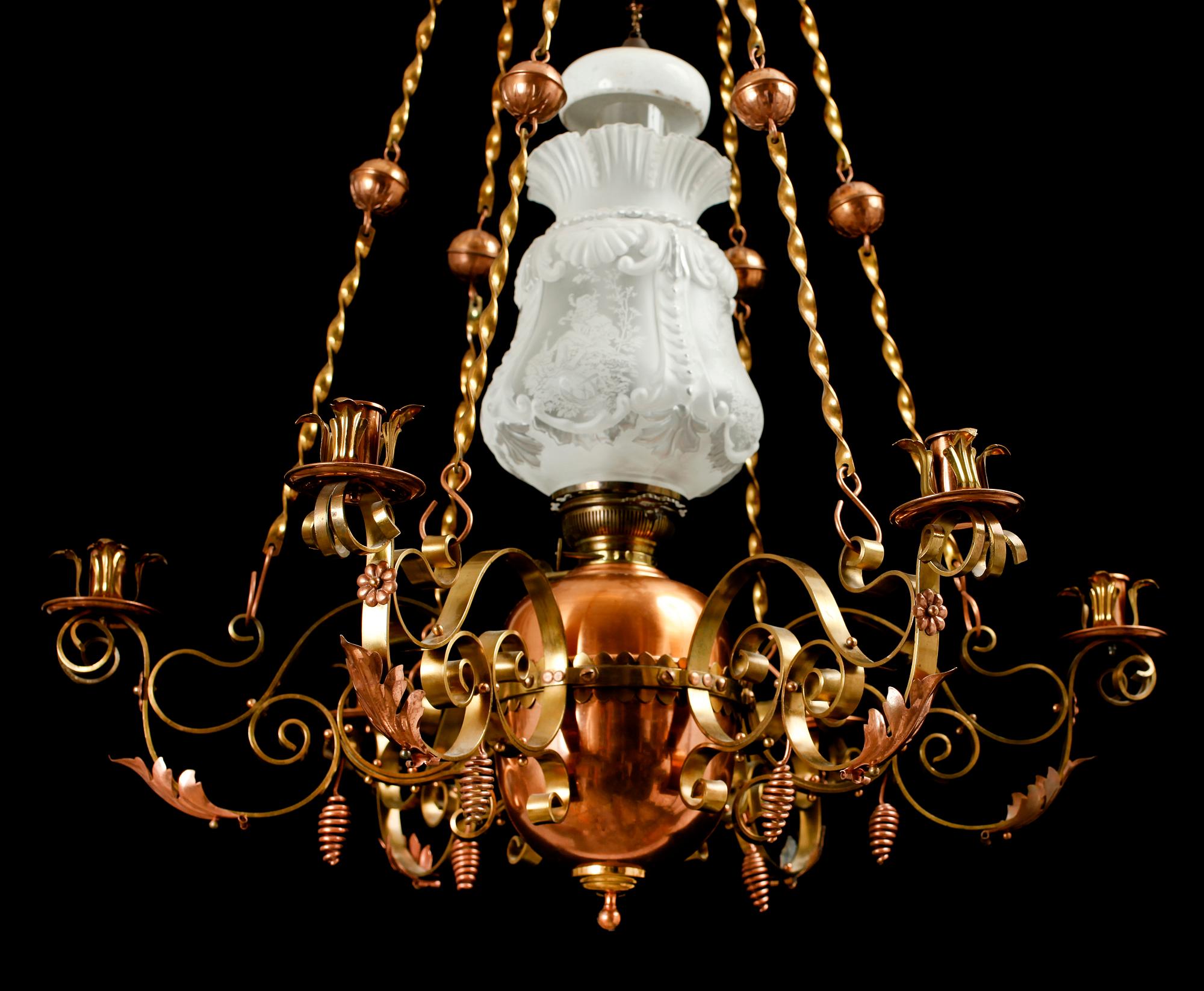 TAKFOTOGENLAMPA, mässing och koppar, tidigt 1900-tal.