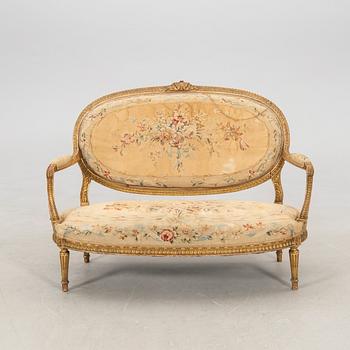 Sofa set, 3 pieces, Louis XVI style, circa 1900.