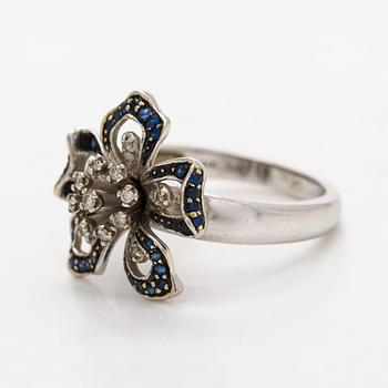 Ring, small diamonds and sapphires, 14K white gold.