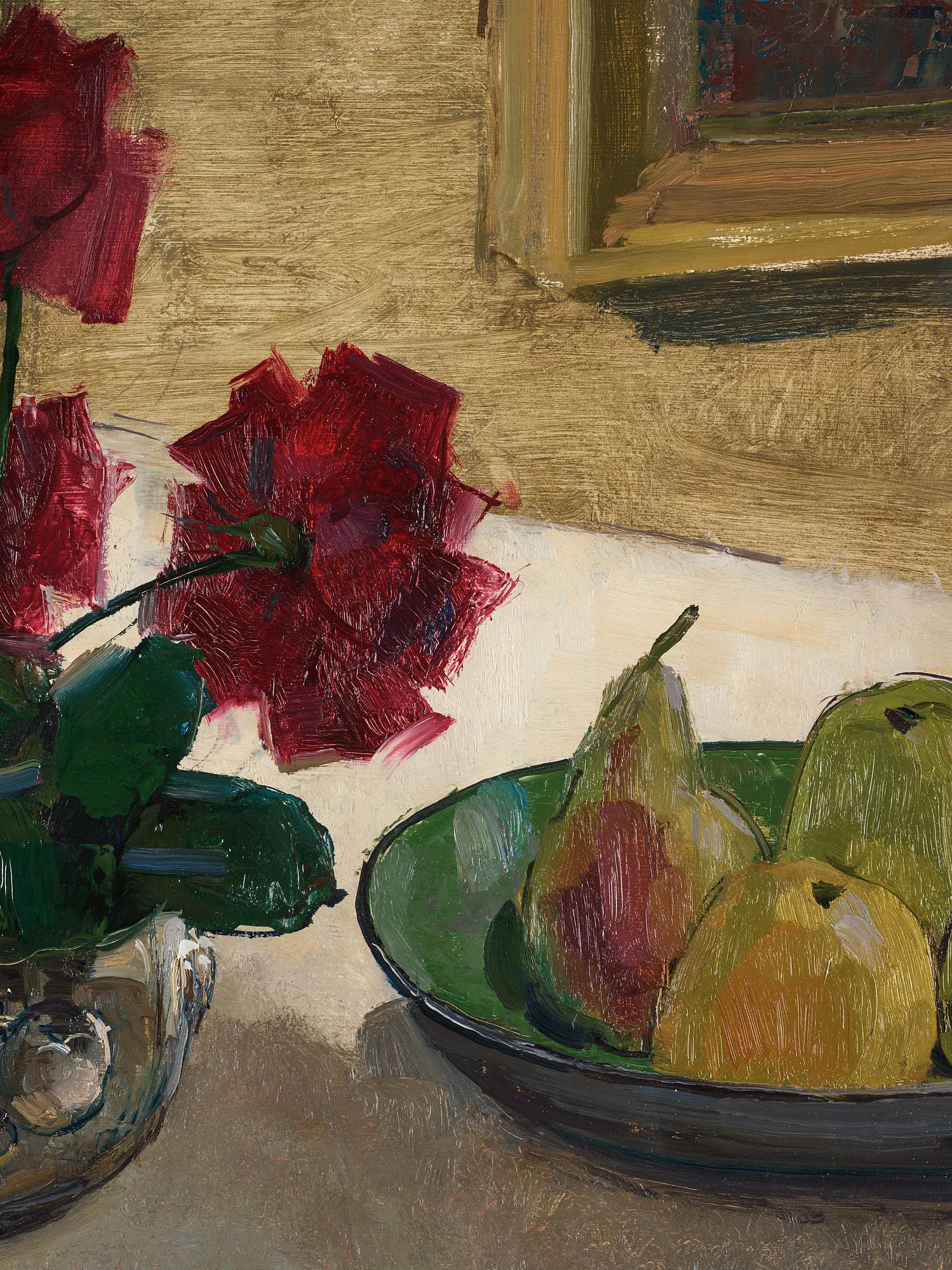 Olle Hjortzberg, Still life with roses and fruit.